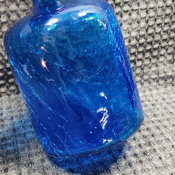 Jug Crackle Glass Blue Swirl Pattern 7.5" Tall X 4" Dia. Decorative Heavy - Picture 16 of 16